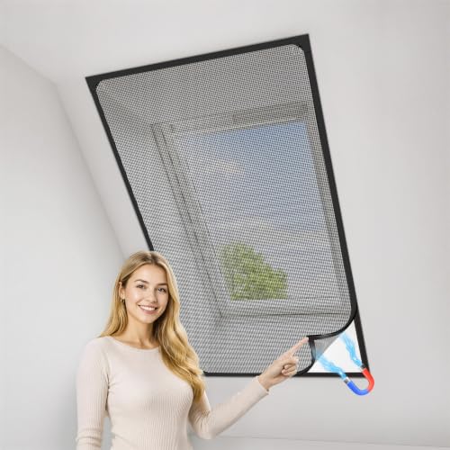 MLEJU Fliegengitter Fenster Magnet, zuschneidbar bis 130 x 130 cm Schwarz