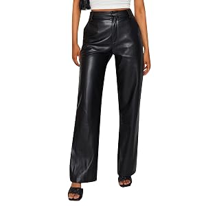 NUFIWI Womens Faux Leather Pants High Waist Straight Wide Leg PU Legging Casual Solid Color Trousers with Pockets