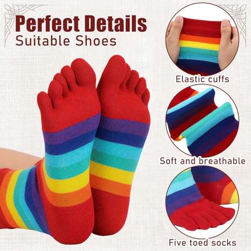 Image of SATINIOR 6 Pairs Rainbow Women Toe Socks Full Finger Socks Separated Cotton Stocking Colorful Stripe Stocking for Women Men