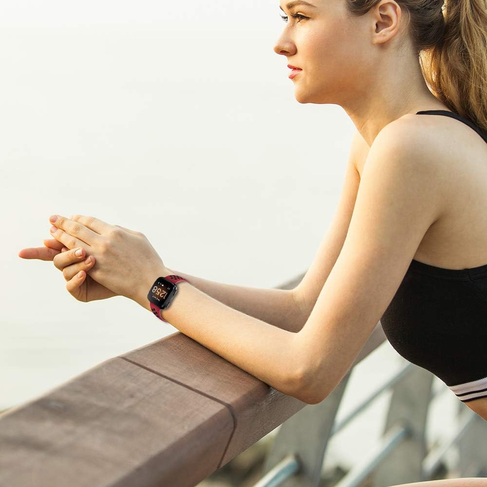 NANW Bands Compatible with Fitbit Versa/Versa 2/Versa Lite Small Large, Soft Silicone Replacement Band for Versa/Versa 2, Air Hole Wristband Strap for Women Men