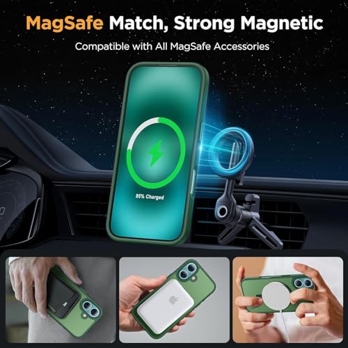 Image of Miracase Magnetic for iPhone 17 Case (Compatible with MagSafe) with Screen Protector Military-Grade Protection, Anti-Fingerprint Translucent Matte Phone Cover for iPhone 17 6.3 inch, Dark Green