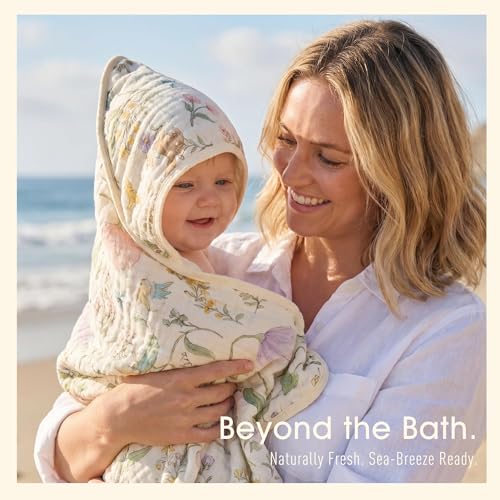 Image of Ultra-Soft Muslin Baby Towel - 32 x 32 Inches, Ideal for Bath & Beach, Suitable for Both Boys & Girls from Newborns to Toddlers