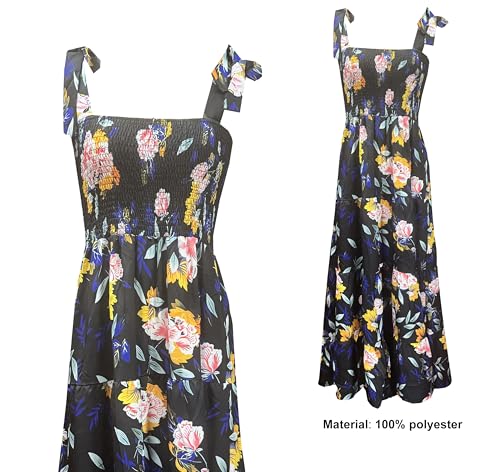 Image of kinstell Women's Summer Boho Spaghetti Strap Square Neck Ruffle Casual Flowy Long Dress Beach Swing Party Maxi Dress