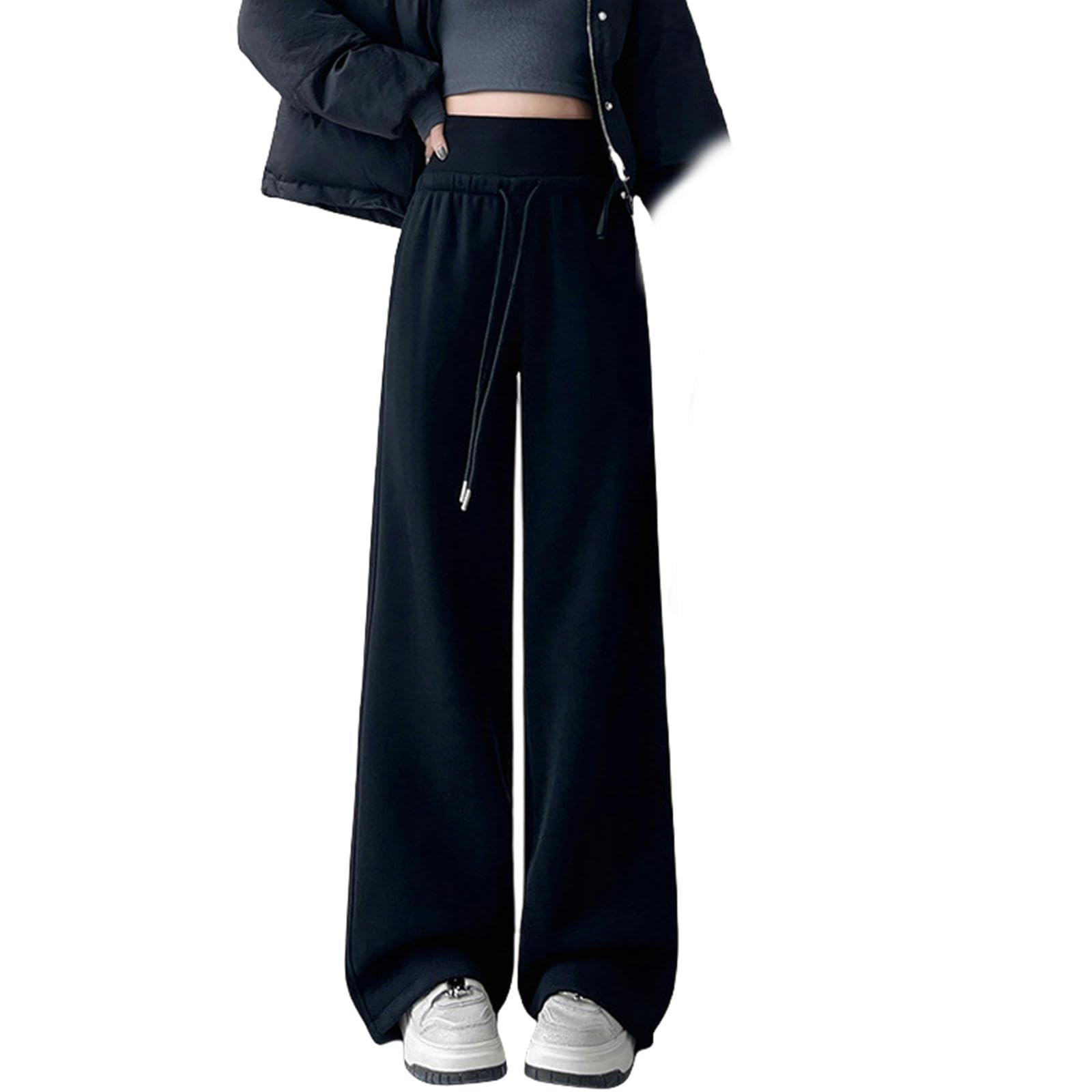 Pantalone Donna Pantaloni da Jogging Femminile Pantaloni Sportivi con Gamba Dritta Che Corrono Pantaloni Casual Elastico-Velluto Nero-s