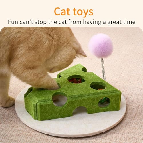 birdusunce 猫用パズル玩具 | チーズ型キャットトリートパズルトイ | 付属品 猫じゃらし棒 鈴玉 餌箱 中型大型品種 猫 犬 屋内 屋外 家庭用 プレイグラウンド 遊び場