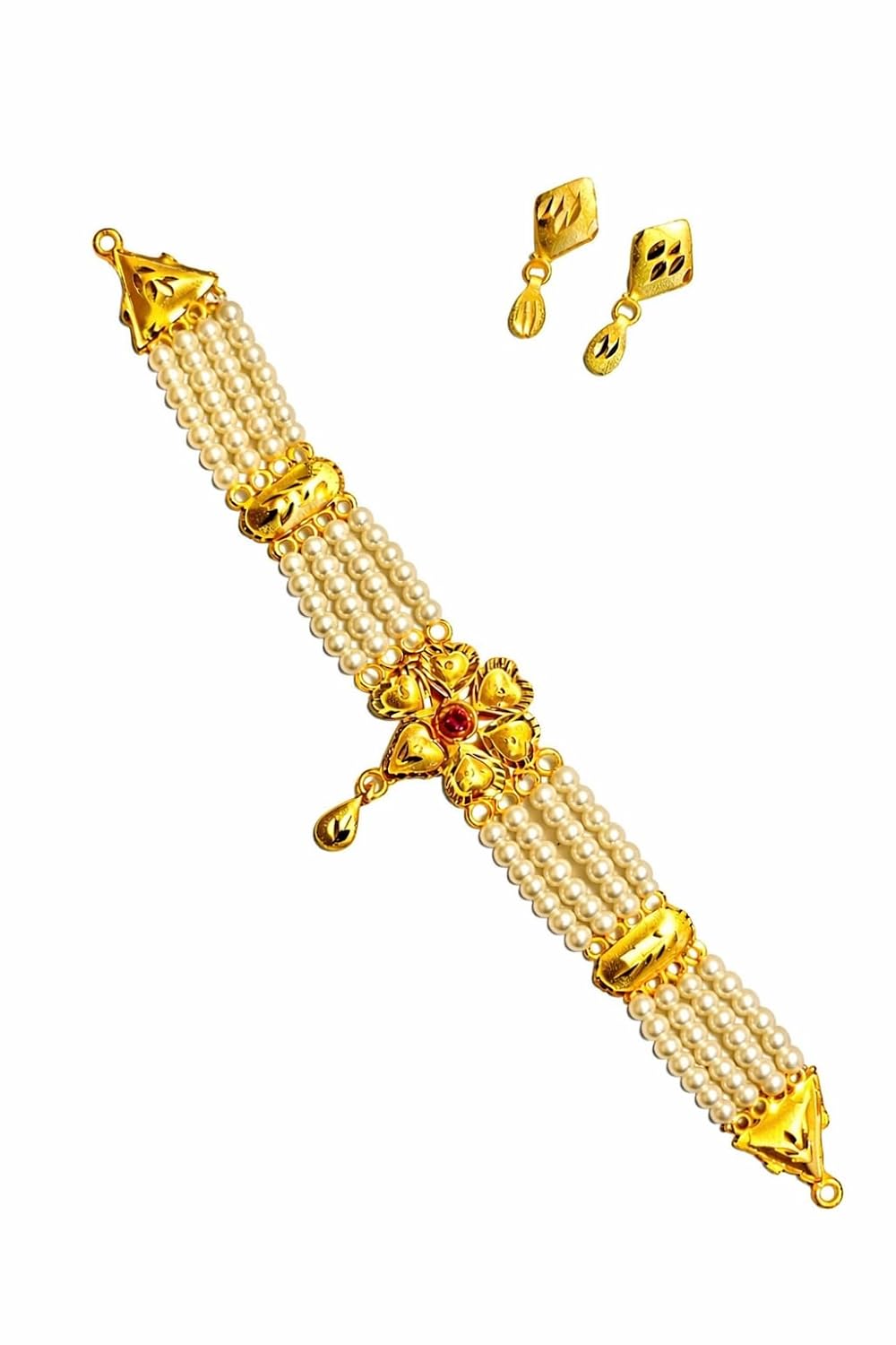 Gold Plated Pearl Necklace Set with Matching Earrings for Women | Traditional Floral Design Jewelry Set | Wedding, Party &... - Review, Price and Buying Guide
