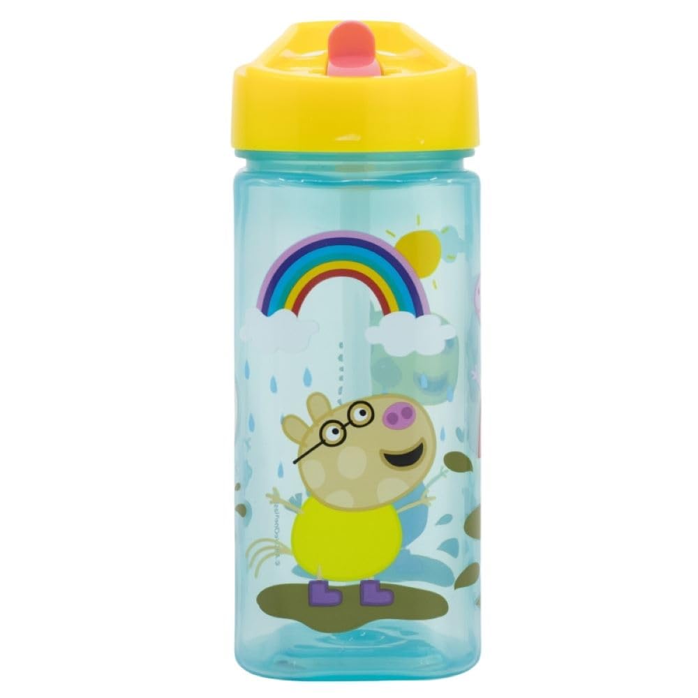 OM SUPPLIES Peppa Reusable Square Water Bottle Drink Bottle with built-in handle for Easy Carry School Lunch Kids Childrens 510ml BPA free Plastic (Peppa) - Image 3