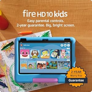 Amazon Fire 10 Kids tablet (newest gen) ages 3-7 | Bright 10.1″ HD screen with ad-free content and parental controls included, 13-hr battery, 32 GB, Blue