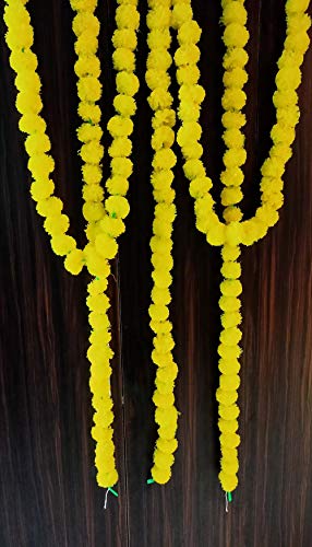 Sharvgun Artificial Yellow Marigold Flower Garlands 5 Feet Long, For Parties, Indian Weddings, Indian Theme Decorations, Home Decoration, Photo Prop, Diwali, Indian Festival (Pack 5) #TOP4
