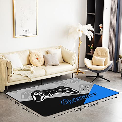 Loussiesd Gamer Area Rug Gaming Rugs For Living Room Bedroom Game Room Decor Gamepad Blue and Black Accent Rug 150 * 200cm - Image 2