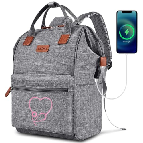 Nurse Backpack / Bag for Women - 15.6 Inch Waterproof Laptop Travel Backpack with USB Charging Port, Large Wide-open Nursing Bags,Nurse Bags for Work,Home Health Clinical Bag for College Teacher, Grey