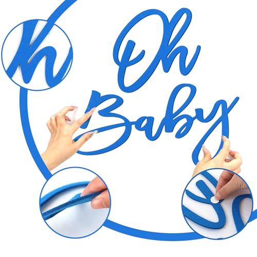 Image of 'Oh Baby' Sign for Backdrop - Felt Baby Shower Banner Boy Girl Decorations Gender Reveal 1st Birthday Party Photography Background - Blue