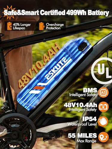 Electric Bike for Adults – 27.5\" 28MPH Mountain E-Bike, 21-Speed, 1200W Peak Brushless Motor, 48V 10.4Ah Removable Battery, Up to 55 Miles Range, Step Over E-MTB,Black