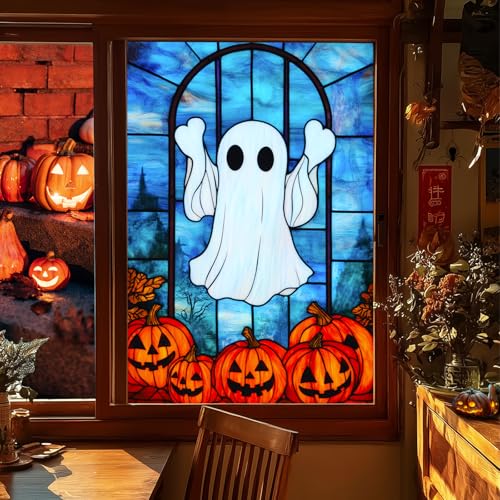 Vinilo decorativo Halloween con diseño de fantasma y calabazas 31x47 pulg miniatura 1