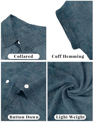 Image of Zilcremo Women Summer Short Sleeve Button Down Denim Shirt Dress