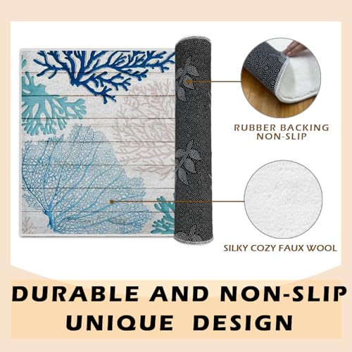 LUVADIAN Blue Beach Door Mat - Beach Coastal Outdoor Welcome Mat, Nautical Door Mat, Beach House Decor, Coastal Ocean Bathroom Decor, Coastal Outdoor Decor, Semi-Sheepskin Material,16x28 Inch - Image 6