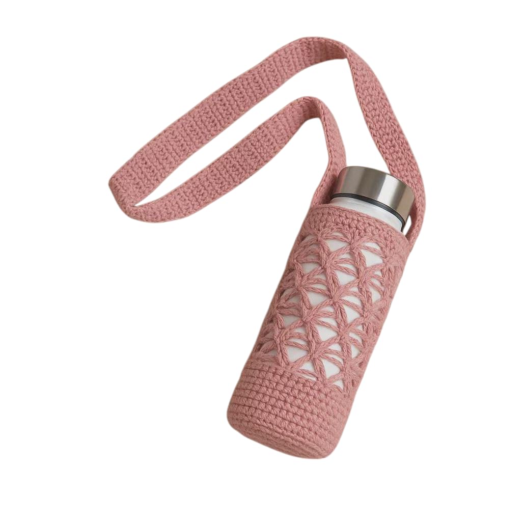Handmade Crochet Water Bottle Holder - Pink -1 Handmade Crochet Water Bottle Holder - Pink -1
