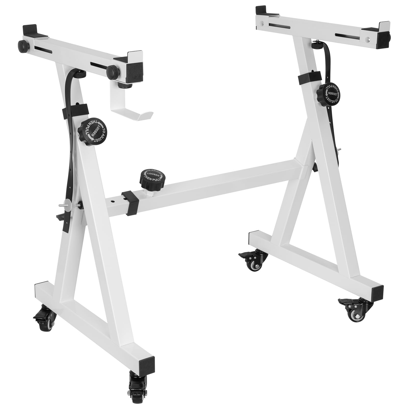 OUUTMEE Support de clavier robuste, support de piano numérique style Z, hauteur et largeur réglables, avec 4 roues pour pianos électriques de 54 à 88 touches, blanc