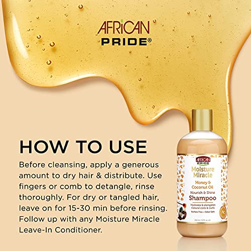 African Pride Moisture Miracle Pre-Shampoo, & Honey & Coconut Oil Shampoo - Helps Repair & Replenish Moisture To Natural Coils & Curls, Nourishes & Shines, 12 Oz #TOP2