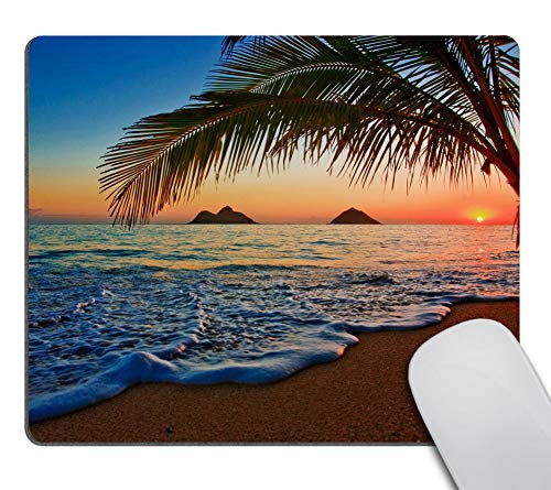 Wasach Hawaiian Mouse Pad, Pacific Sunrise at Lanikai Beach, Hawaii Colorful Sky Wavy Ocean Surface Scene,Customized Rectangle Non-Slip Rubber Mousepad Gaming Mouse Pad, 9.5 X 7.9 Inches
