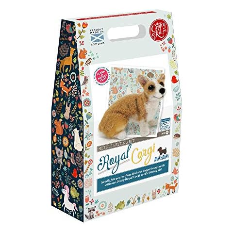 The Crafty Kit Company Dinky Dogs Corgi Dog Needle Felting Kit containing 100% British Wool, Felting Needles, Felting Sponge, Colour Instructions for Creative Children and Adults Cover