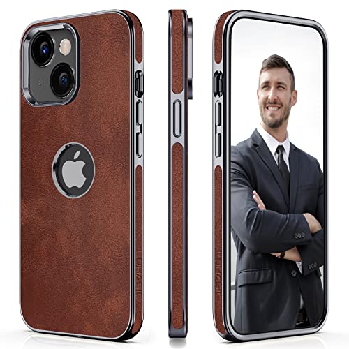 LOHASIC for iPhone 14 Plus Leather Case for Men, Luxury Slim, Brown - image 1