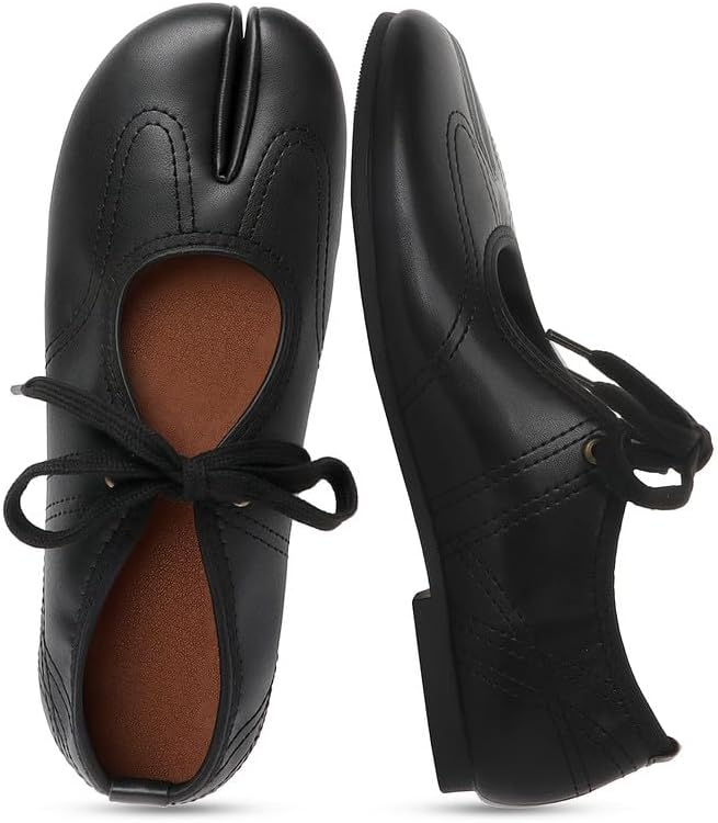 Agodor Lace Up Mary Jane Tabi Shoes Womens Split Toe Ballet Flats Round Toe Mary Jane Flats for Women Comfortable Slip On Ballerina Casual Party Dressy Shoes