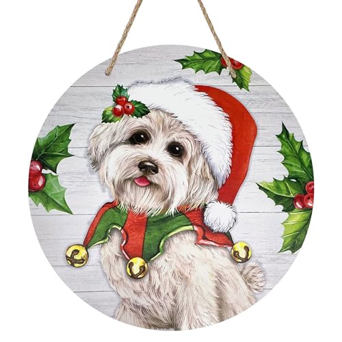 Cartello di benvenuto in legno per gli amanti dei cani di Natale, decorazione per la casa delle vacanze, targa da giardino e cortile, regalo di Capodanno 2025, da appendere a tema animale domestico
