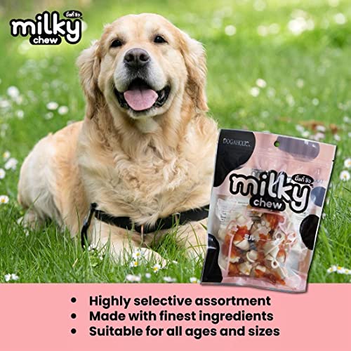 Image of Dogaholic Milky Chew Dog Treats Real Chicken and Milk Protein Rich Dog Snacks Healthy Chewy Dog Treats for Puppies & Adult Dogs Calcium Rich Training Reward Treats (Pack of 3, Chicken Bone Style)