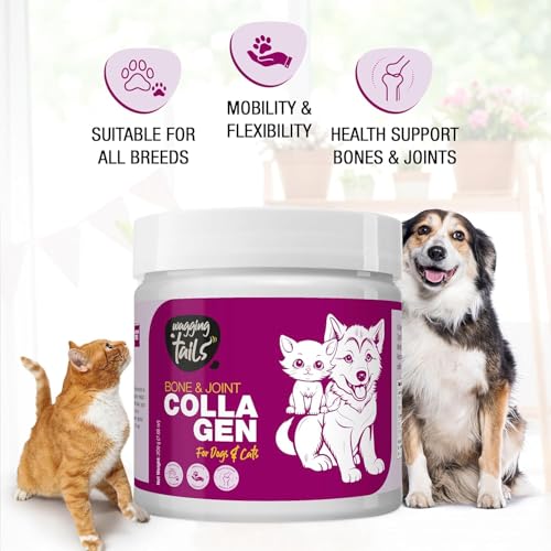 Image of Wagging Tails Bone & Joint Collagen for Dogs & Cats | Hip & Joint Supplement for Mobility | Hydrolyzed Collagen, Glucosamine & MSM | All Breeds | Unflavoured Powder 200g | Pack of 2