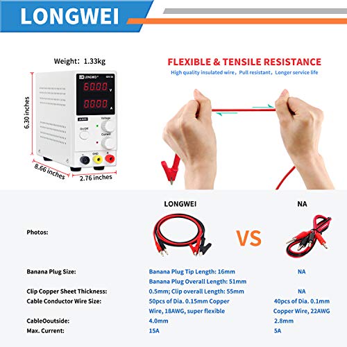 DC Power Supply Variable 60V 5A,Adjustable Regulated Switching Power Supply Digital with Alligator Leads US Power Cord for Repair - Thumbnail 6