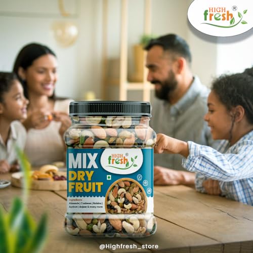 Image of HighFresh 100% Natural and Premium Healthy Mix Dry Fruits and Nuts 1KG | Healthy for Every Occasion Dry Fruits Nuts | Almonds | Cashew | Kishmish | Apricot | Black Raisins | Dried Kiwi