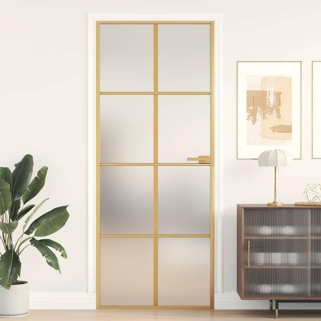 vidaXL Puerta de Interior, Puerta de Panel, Panel de Privacidad, Puerta Decorativa para Dormitorio Baño, Vidrio Templado y Aluminio Dorada