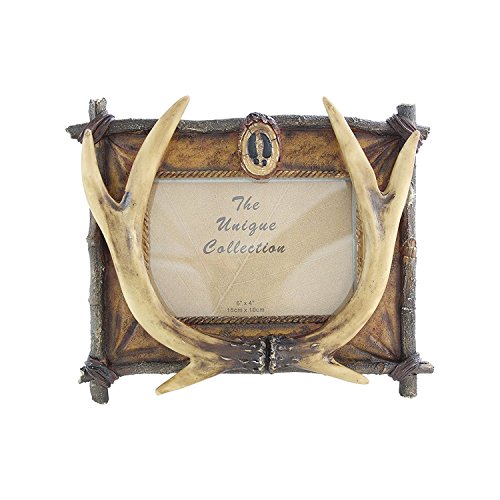 Pine Ridge Deer or Doe Hoof Prints Rustic Deer Antler Style 4"x6" Photo Frame Freestanding Ornamental Decorative Photo Frame - Beautifully Hand-Painted and Crafted