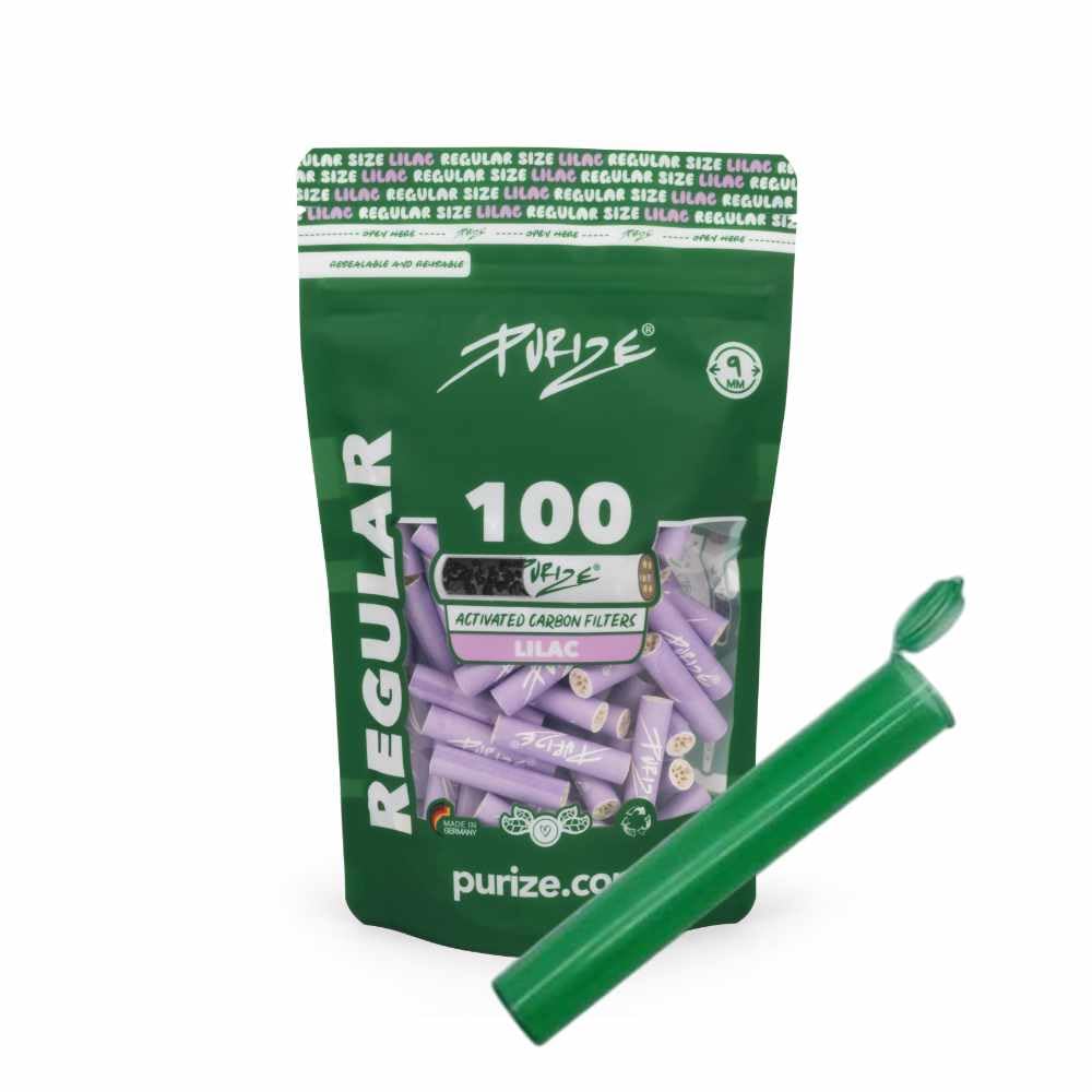 PURIZE Filtre à charbon actif de 9 mm - Taille normale - Avec tube à joint et 5 autocollant - Quantité et couleur au choix (50 x à 420 x) (lilas, 100)