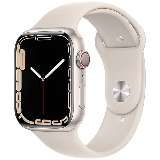 Apple Watch Series 7 (GPS + Cellular, 45 MM) Starlight Aluminum Case with Starlight Sport Band (Renewed)