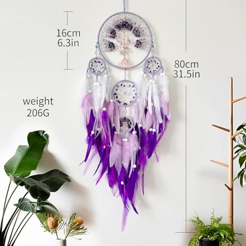 Tree of Life Dream Catchers, Perfect Butterfly Crystal Handmade Art Dream Catchers for Home Wall Hanging Decoration, Kids Bedroom Decor, Adults Teens Girls Festival Blessing Gift (Purple) - Image 4