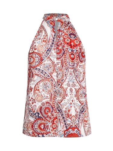 Image of RoseSeek Women's Tropical Paisley Halter Blouse Boho Shirt Vacation Tops