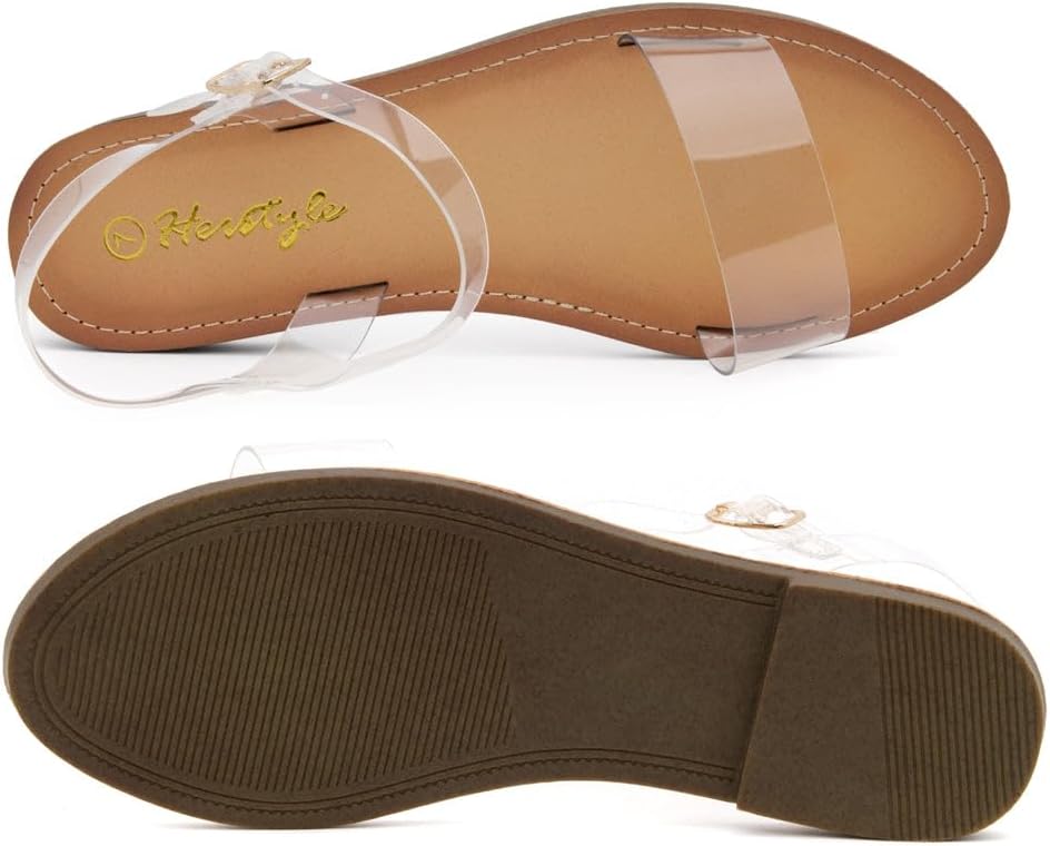 Herstyle Keetton Women's Flat Sandals Open Toe Ladies Dressy Sandals Black White Cognac Flat Sandals Ankle Strap Comfy Casual Sandal for Summer - Image 6