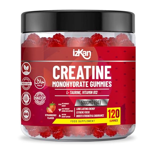 Pro Creatine Monohydrate Gummies 5g for Men & Women - 120 Chewable Creatine Gummies Strawberry Flavoured Gym Pre Workout Gym Supplement Vegan (1)