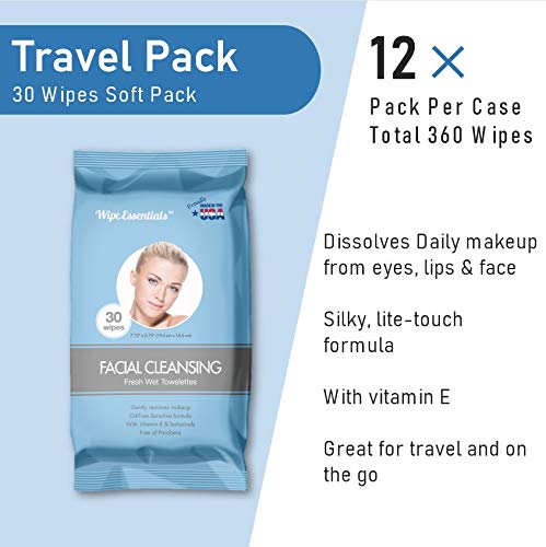 Diamond Wipes Oil Free Facial Cleansing Wipes 30 Count x 12 Packs (Total 360 Wipes) Gently Remove Makeup, with Vitamin E and Botanical Extracts