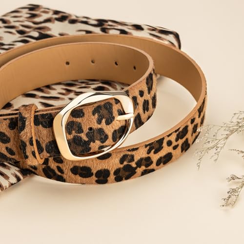 Women’s Leopard Print Leather Belts for Women, Cheetah Print Belt with Gold Buckle, Width 1.46"4