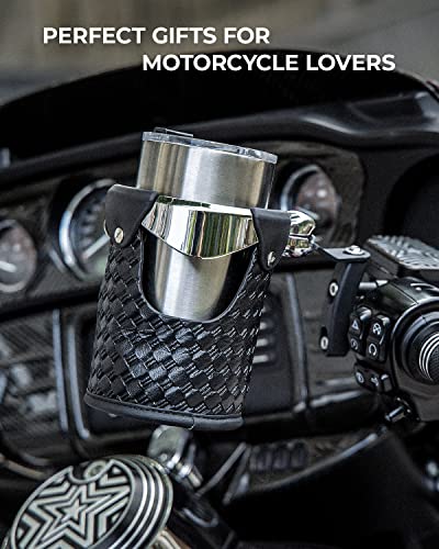 [Upgrade] Kemimoto Motorcycle Cup Holder With Perch Mount, Synthetic Leather Motorcycle Drink Holder Compatible With Dyna Softail Touring Goldwing Gl1800 Gl1500 Vtx Shadow Vstar Vulcan, Chrome #TOP6