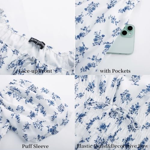 Image of Scarlet Darkness Women's Off The Shoulder Summer Dress Floral Puff Sleeve Renaissance Dresses