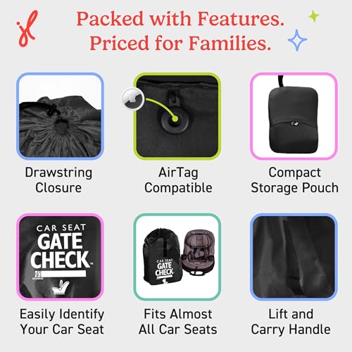 J.L. Childress Gate Check Travel Bag for Car Seats - Car Seat Travel Bag for Airplane, Fits All Baby & Infant Carriers, Airport Accessories for Gate Check, Flying Essentials, AirTag Compatible - Black by J.L. Childress - Image 7