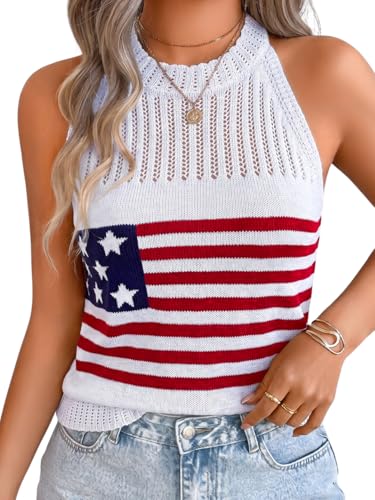 Image of ChiaoLezhee Women's Summer Knit Tank Tops, Racerback High Neck Lightweight Sweater Vest, Dressy Casual Outfits