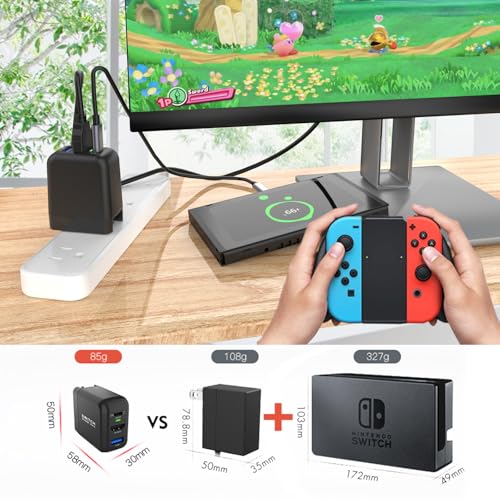【日本正規品】Basicolor Switch ドック充電器 ゲーム同時に充電 Switch充電器 新半導体素材GaN タイプC充電器 高速充電器(USB3.1/ HDMI/ USB2.0 3つのインターフェース) HDMI変換アダプター36W出力 ニンテンドースイッチ/iPhone 15対応 旅行と出張に最適 適格請求書発行可（ブラック 36W）