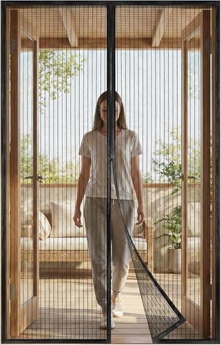 Image of Lyrovo Mosquito Net for Doors with Magnet | Magnetic Mosquito Net Door | Heavy Duty Mesh | Auto Close | Easy Install | Insect & Fly Protection for Home (Black, 210x100cm)