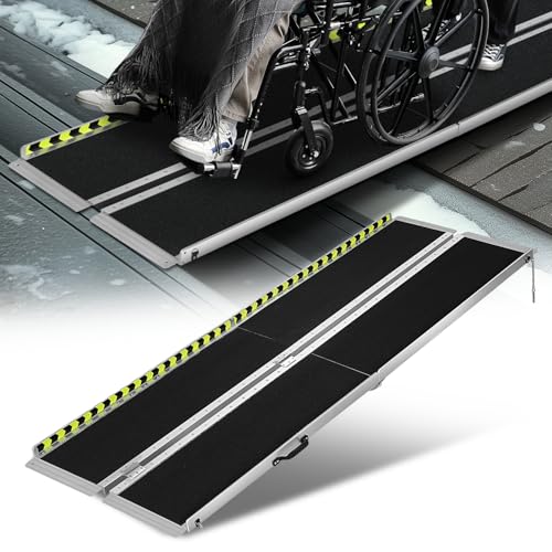 Auto Dynasty Wheelchair Ramp 7FT, Portable Folding Aluminum Wheel Chair Threshold Ramps for Home Steps Doorways, 800Lbs Capacity, 29Inch Width, Metallic/Black