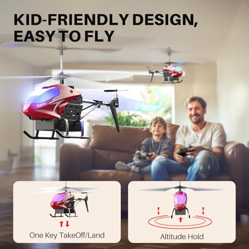 Image of SYMA RC Helicopter for Kids, 7-Color LED Lights, 40 Min Flight Time, Red | 2 Batteries, Front Obstacle Avoidance, Altitude Hold and One-Key Takeoff /Landing for Beginner-Friendly Indoor Flying